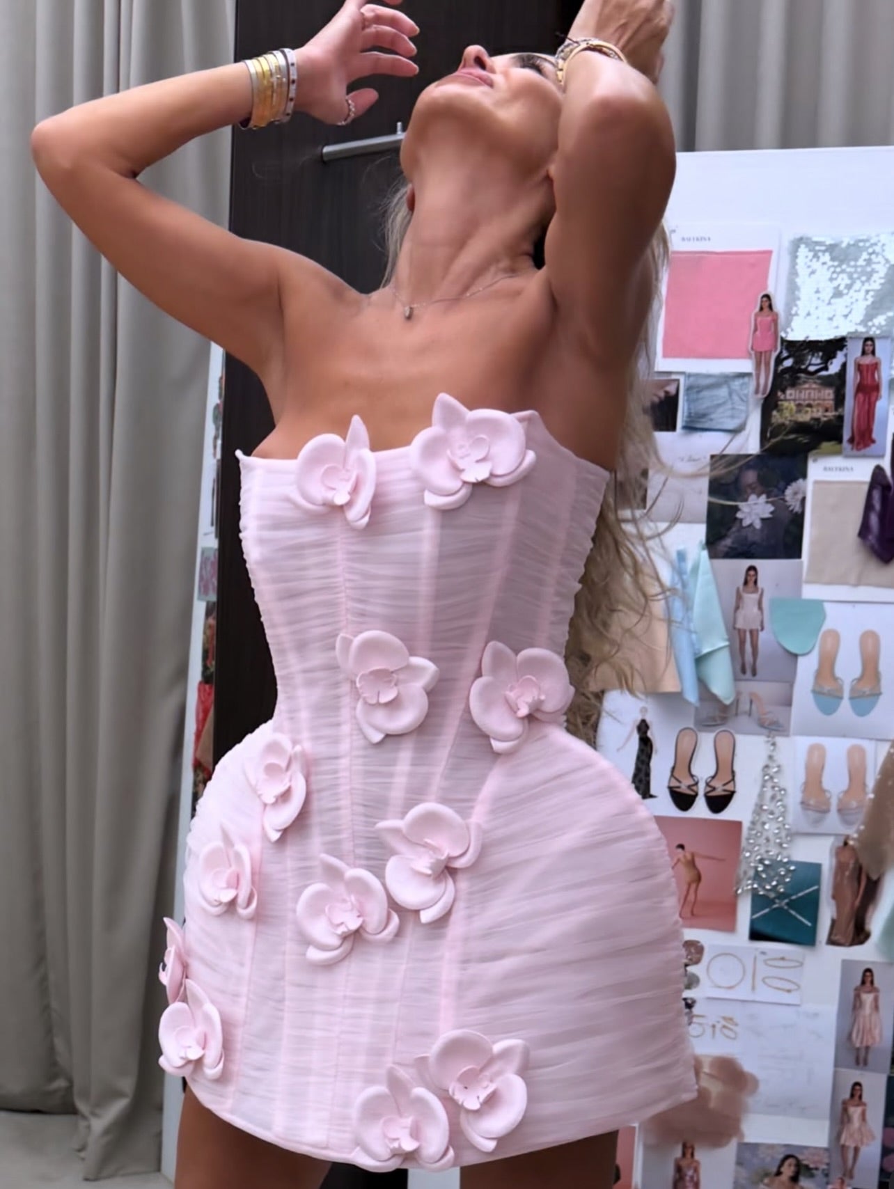 Strapless 3D Floral Corset Mini Dress