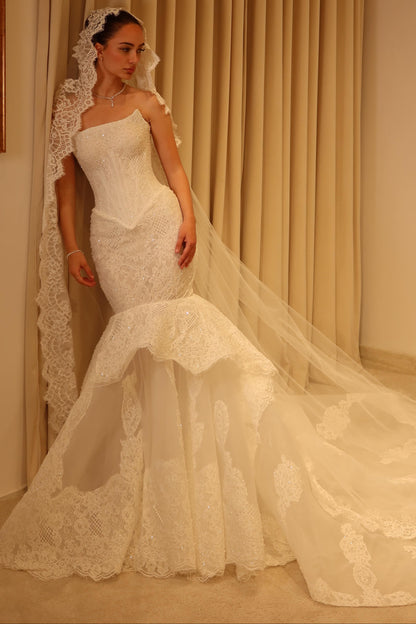 Strapless Lace Mermaid Corset Wedding Dress