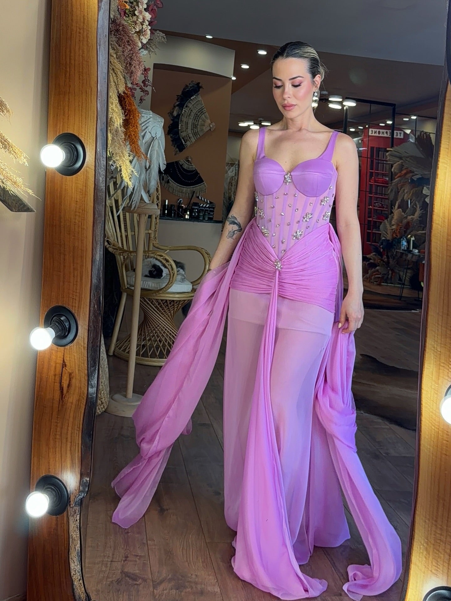 Corset Sweetheart Chiffon Evening Gown with Draping
