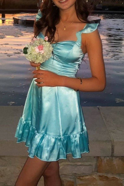 Ruffled Satin Sweetheart A-Line Homecoming Dress