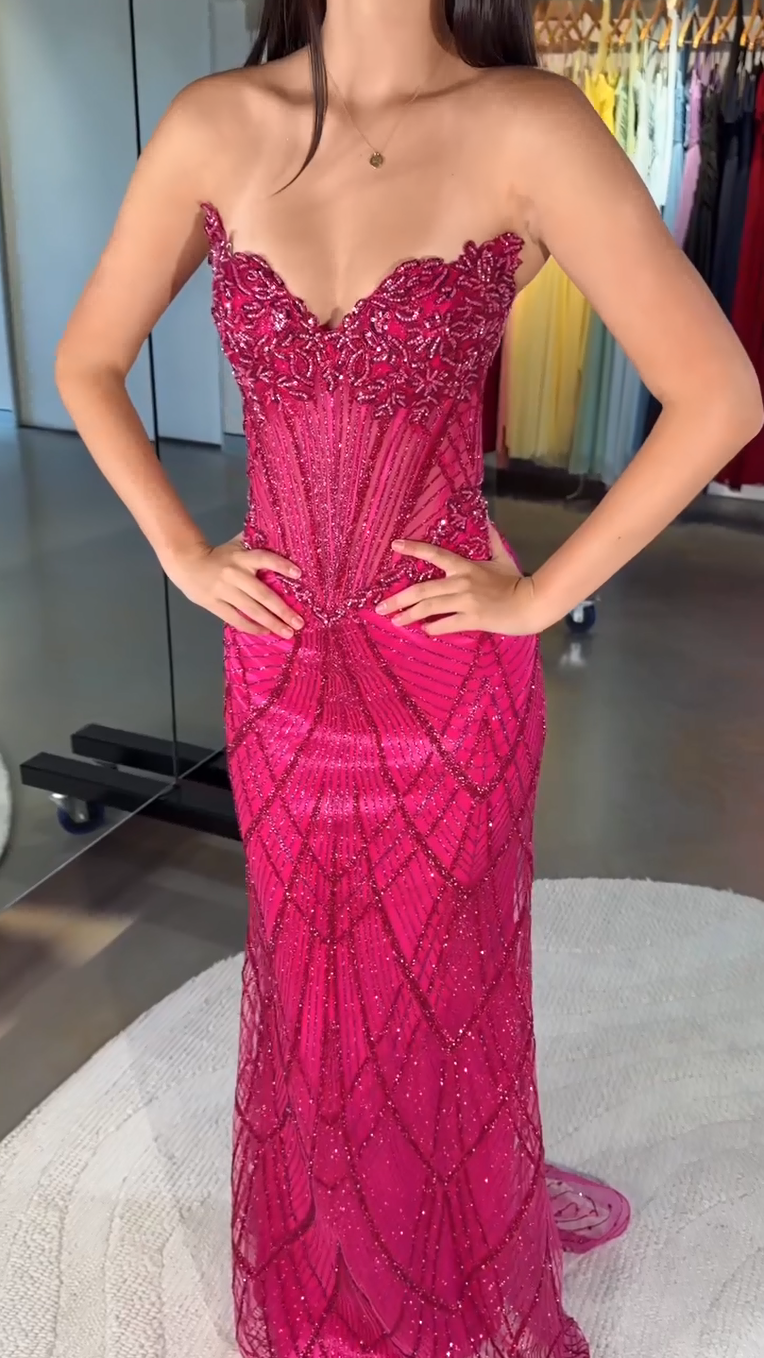 Strapless Beaded Corset Evening Gown