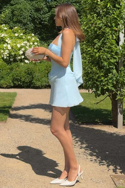 Halter Corset Mini Dress with Chiffon Drape