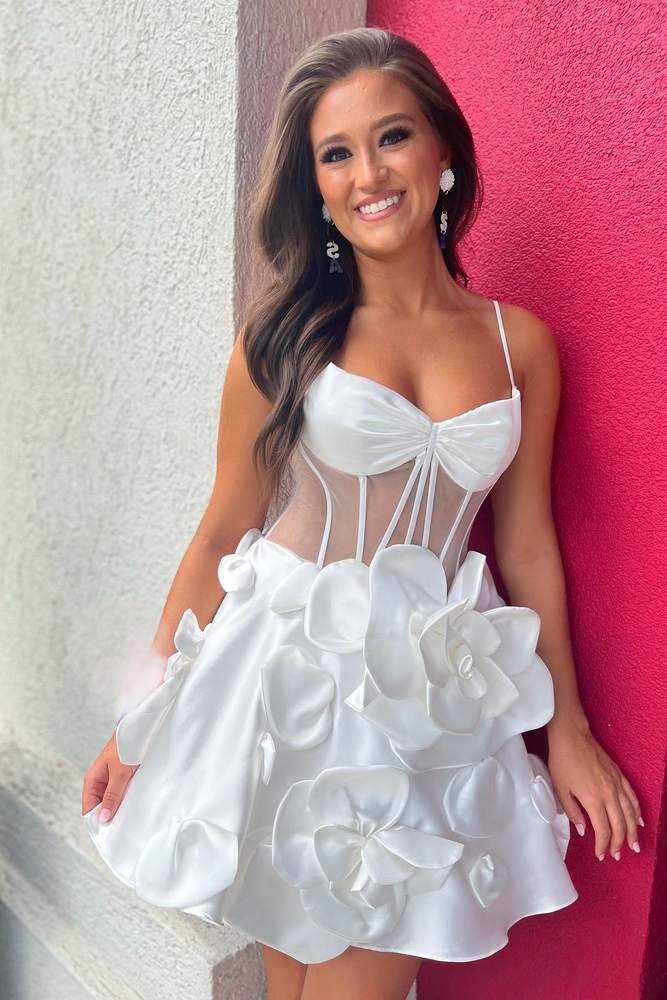 Sweetheart Corset A-Line Mini Dress with 3D Flowers