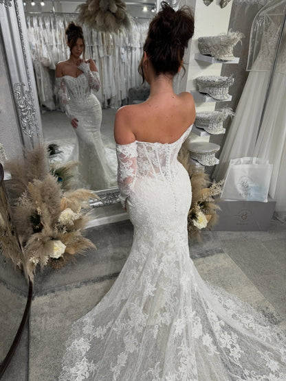 Corset Bodice Lace Mermaid Wedding Dress with Long Sleeves