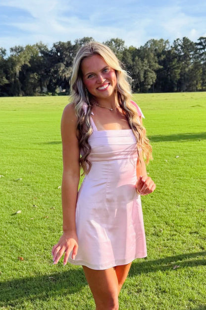 Satin Tie-Strap Open Back Mini Dress
