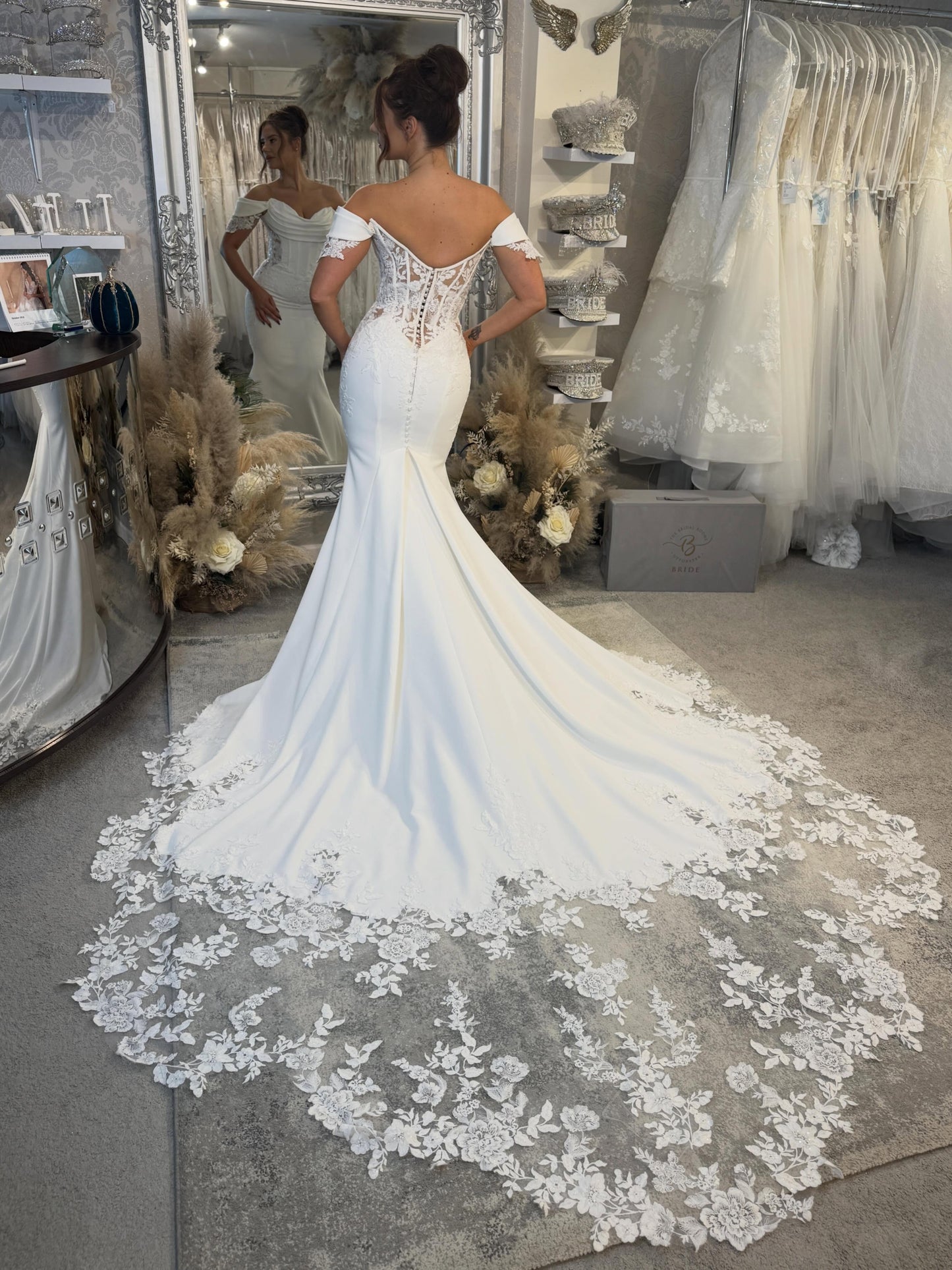 Off-Shoulder Mermaid Wedding Dress with Cathedral Train