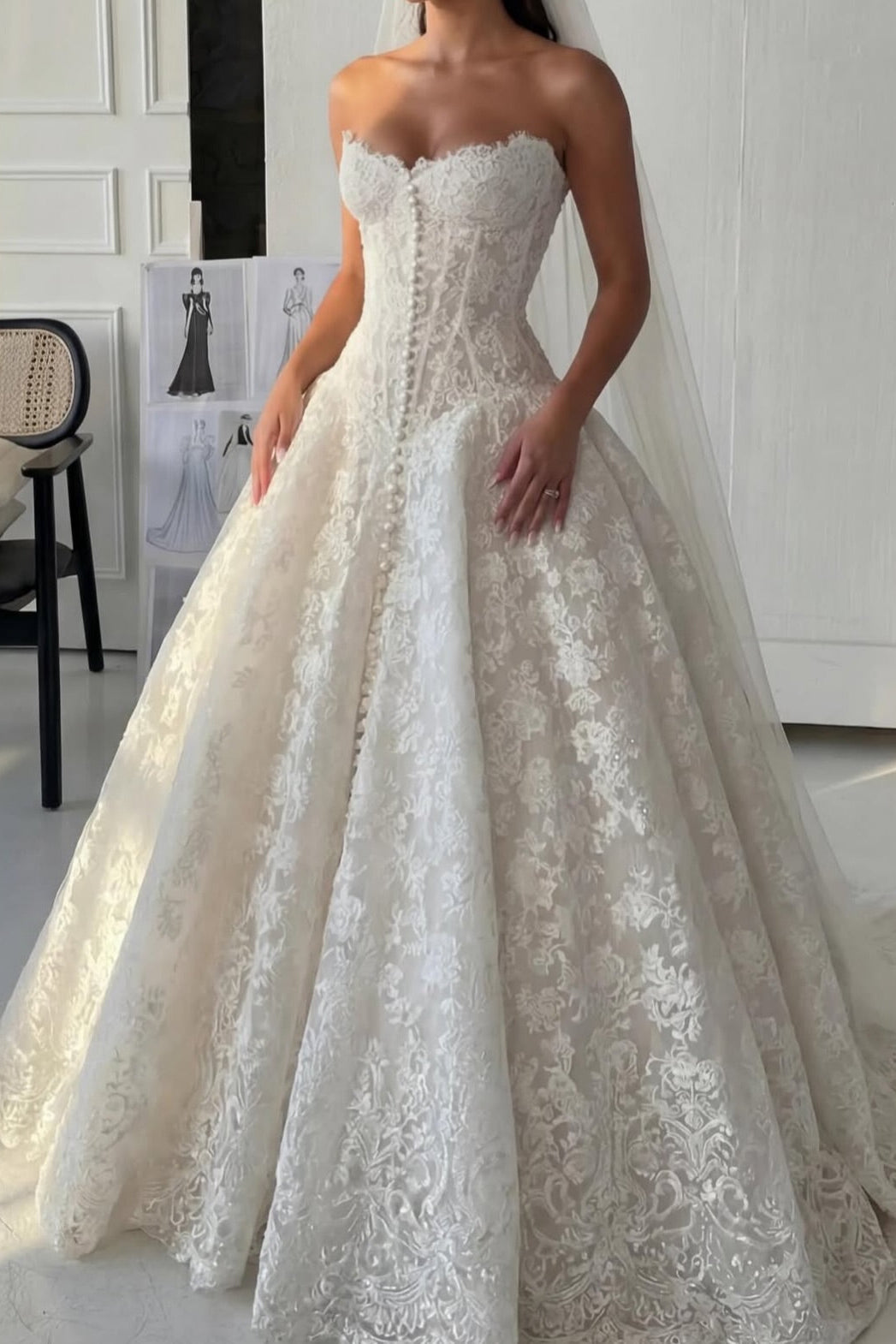 Strapless Sweetheart Lace Corset Ball Gown