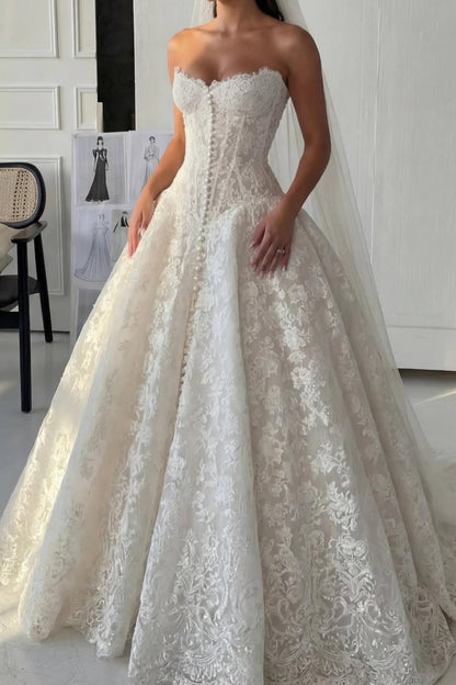 Strapless Sweetheart Lace Corset Ball Gown