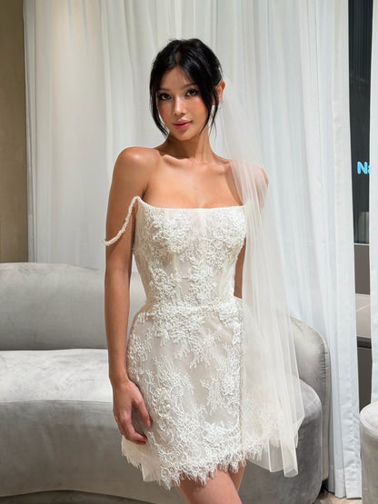 Lace Corset Mini Dress with Beaded Straps