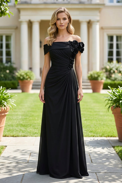 Off-the-Shoulder Floral Ruched Maxi Dress