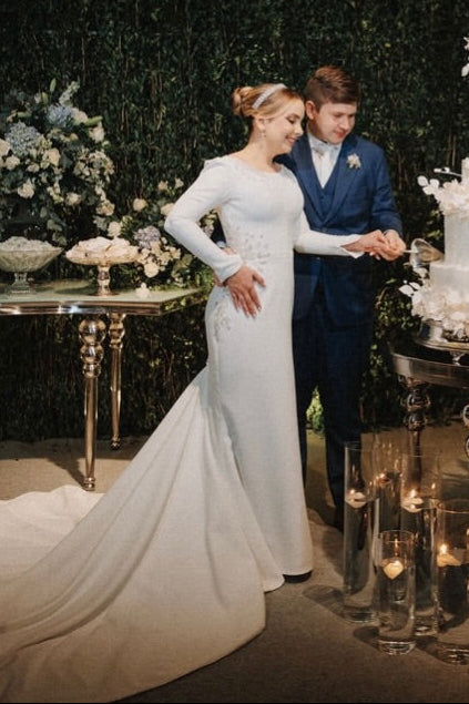 Long Sleeve Crepe Mermaid Wedding Dress with Train
