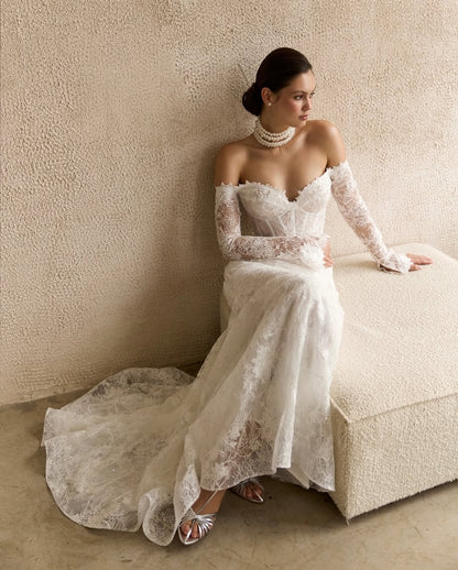 Off-Shoulder Lace Corset Mermaid Wedding Dress