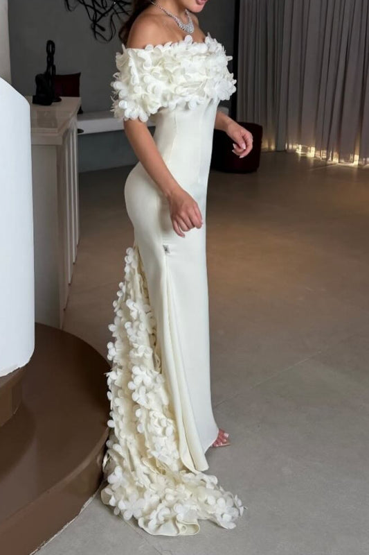 Off-the-Shoulder 3D Floral Mermaid Evening Gown