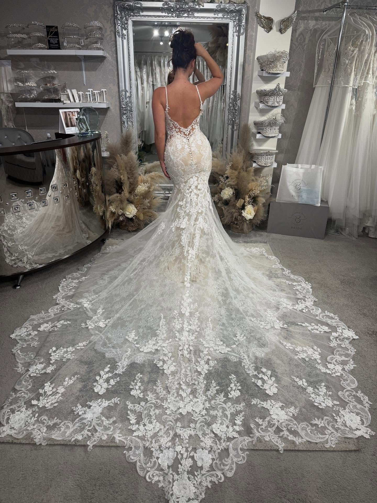 Plunging V-Neck Lace Mermaid Bridal Gown