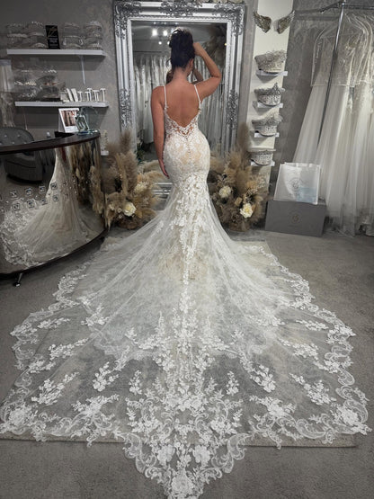 Plunging V-Neck Lace Mermaid Bridal Gown