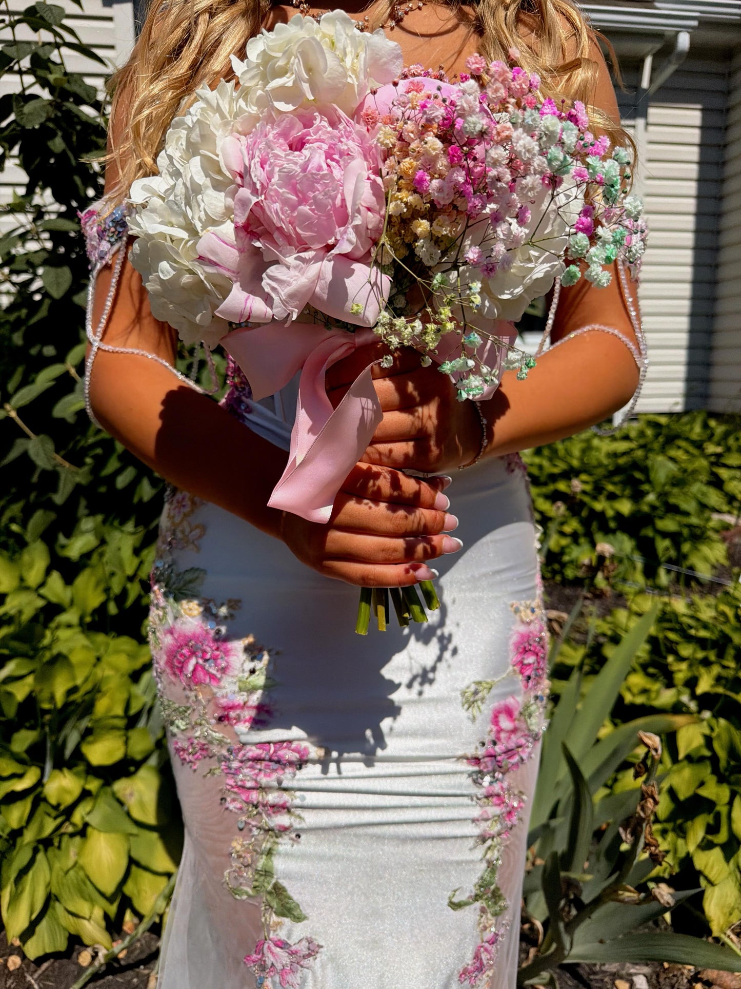 Off-the-Shoulder Floral Applique Mermaid Gown