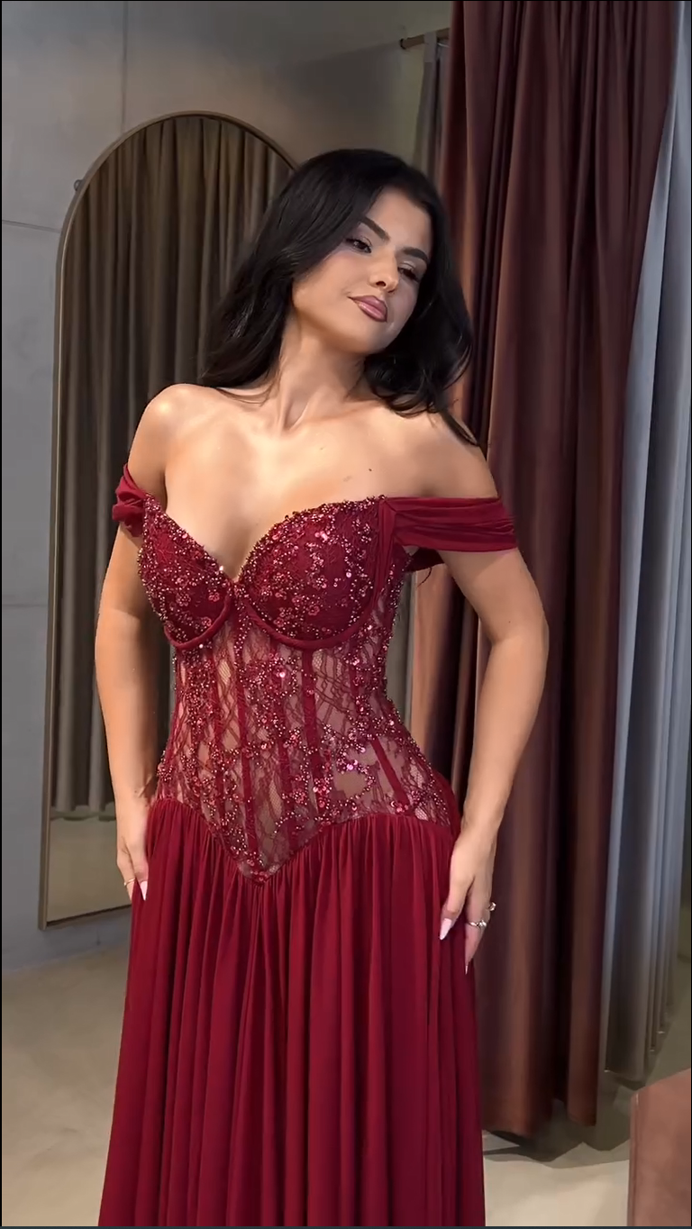 Corset Evening Gown with Beaded Bodice