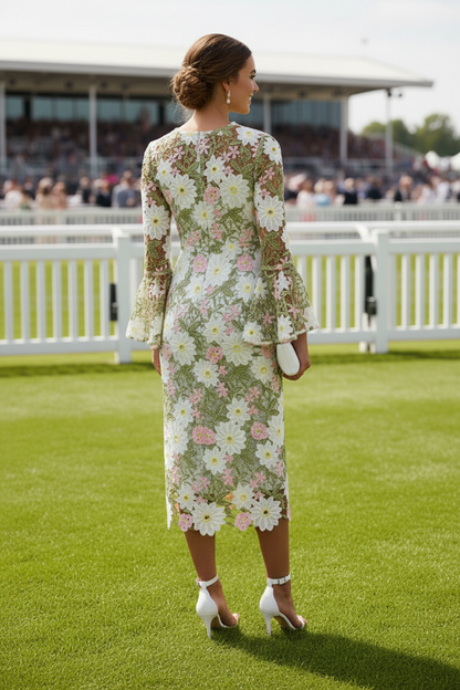 Floral Lace Bell Sleeve Midi Dress