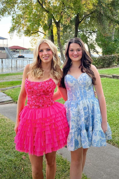 Strapless Beaded Bodice Tiered Tulle Mini Dress