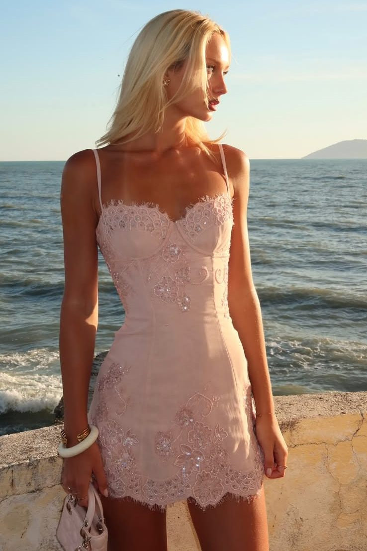 Lace Corset Mini Dress with Spaghetti Straps