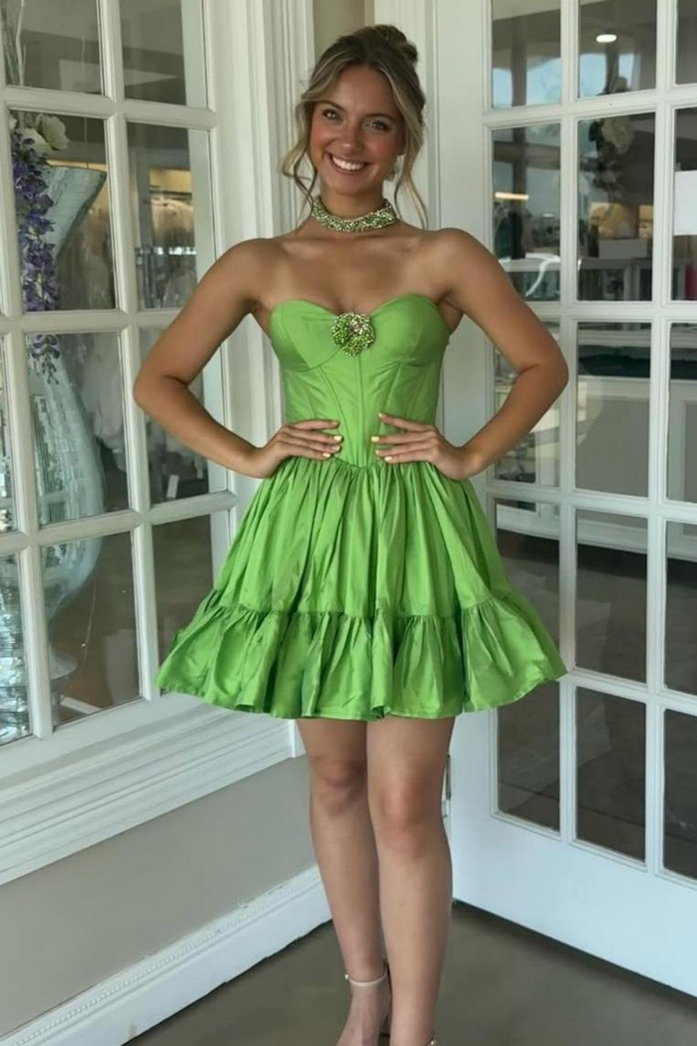 Strapless Corset Tiered Taffeta Homecoming Dress