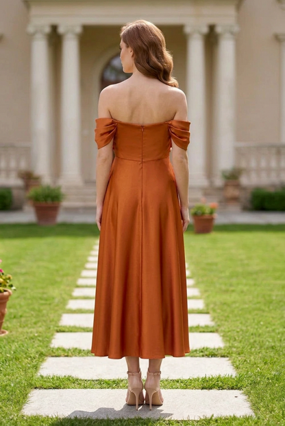 Off-the-Shoulder Floral Applique Midi Dress