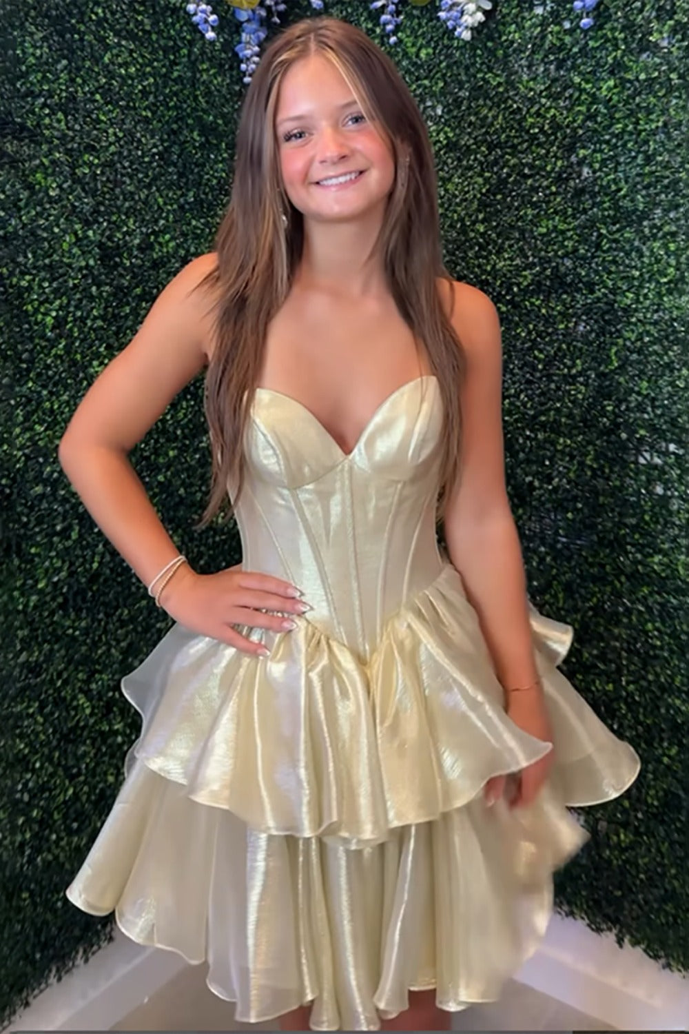 Tiered Corset Mini Dress with Lace-Up Back