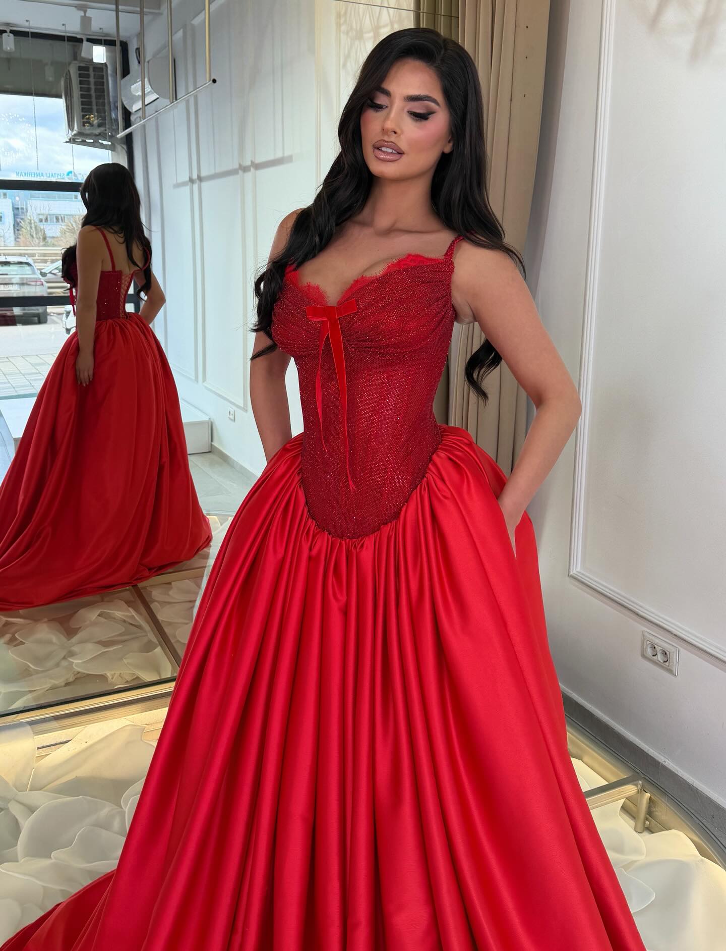 Glitter Corset Satin Ball Gown
