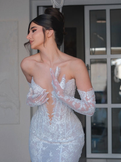 Illusion High Neck Lace Mermaid Bridal Gown