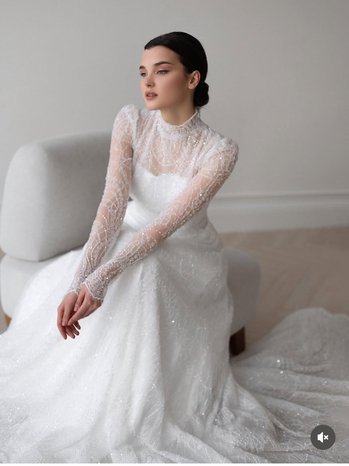 High Neck Illusion Long Sleeve A-Line Wedding Dress
