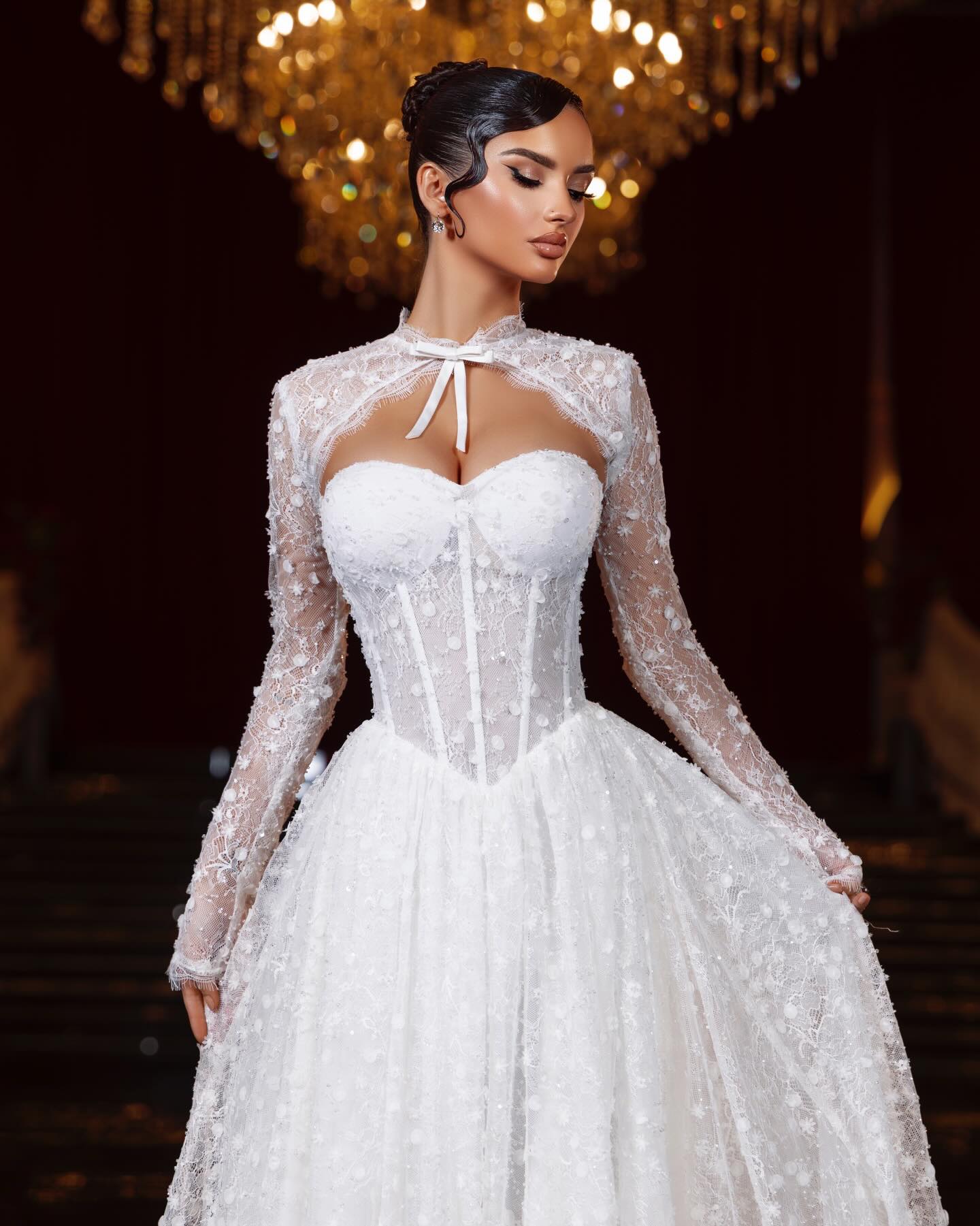 Illusion Long Sleeve Corset Wedding Gown
