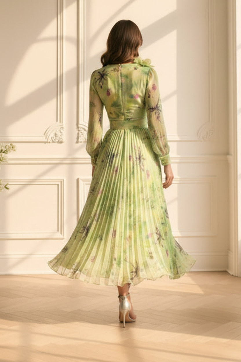 Floral Chiffon Wrap Midi Dress with Fascinator Hat