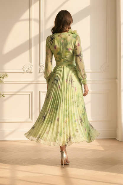 Floral Chiffon Wrap Midi Dress with Fascinator Hat