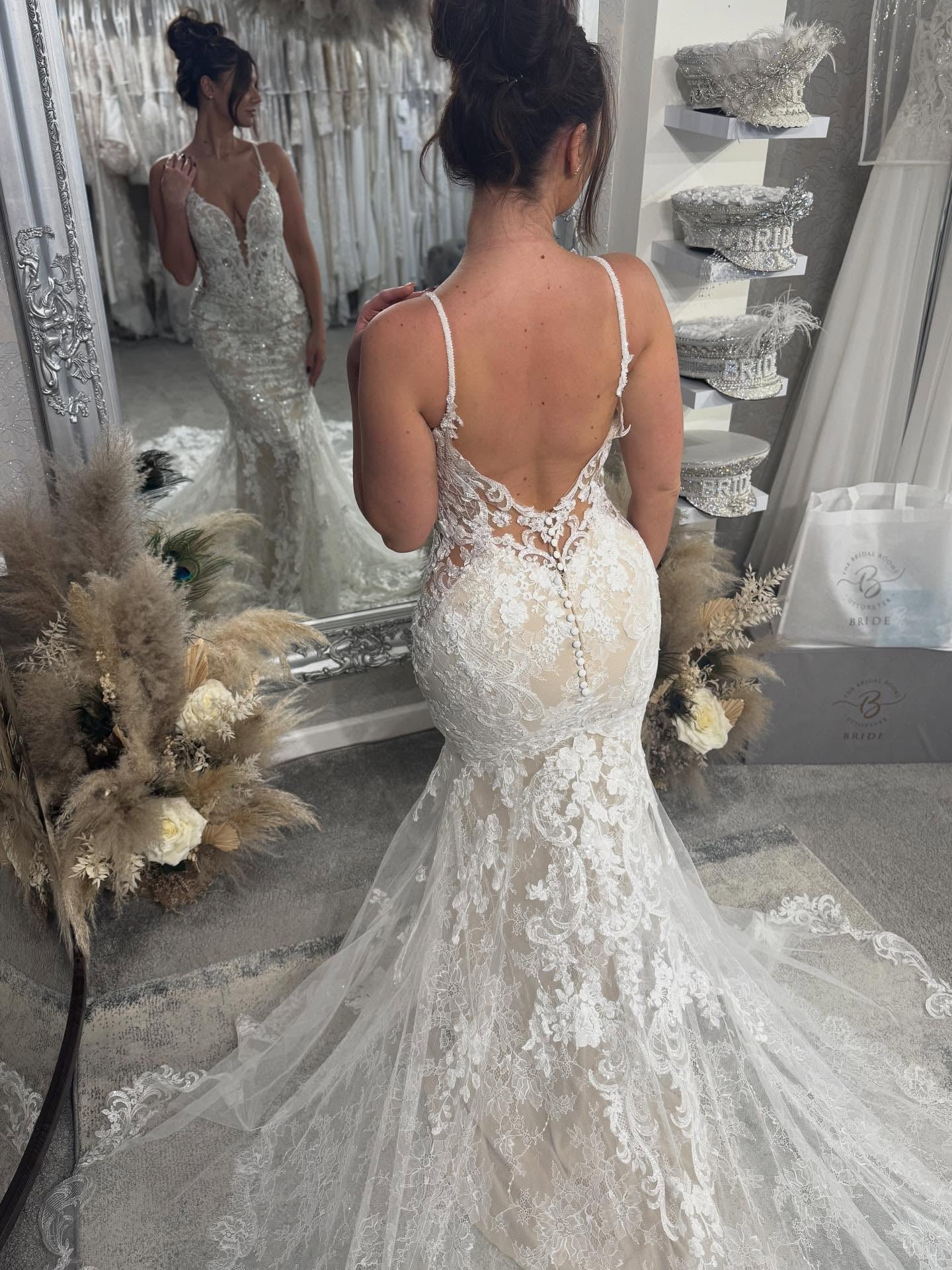 Plunging V-Neck Lace Mermaid Bridal Gown
