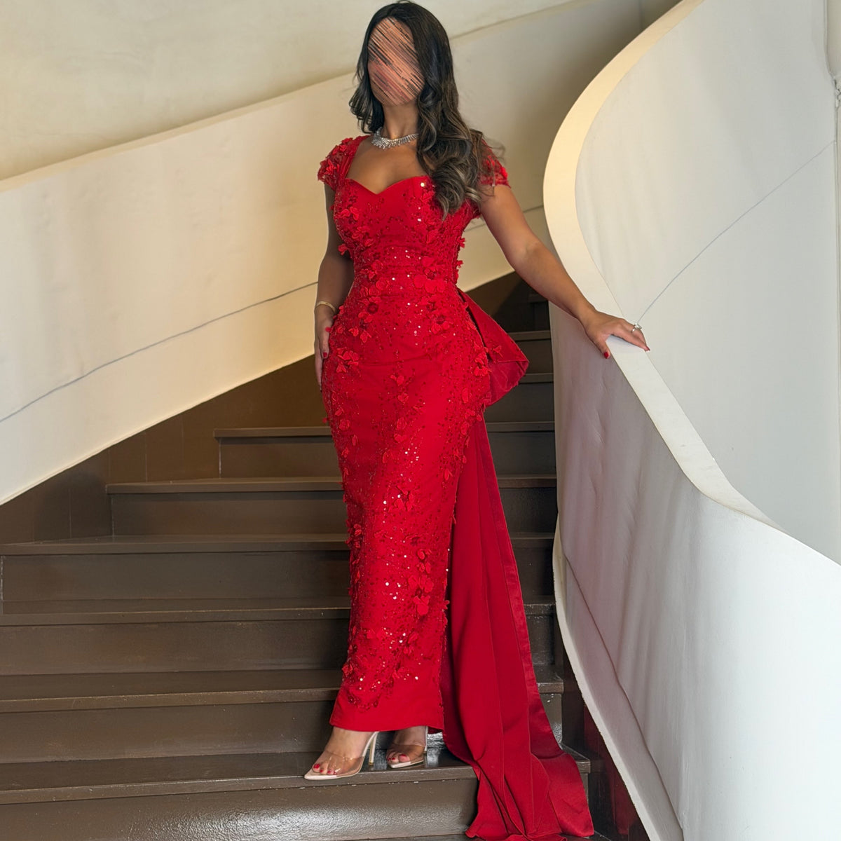 Embellished Gown with 3D Florals and Train