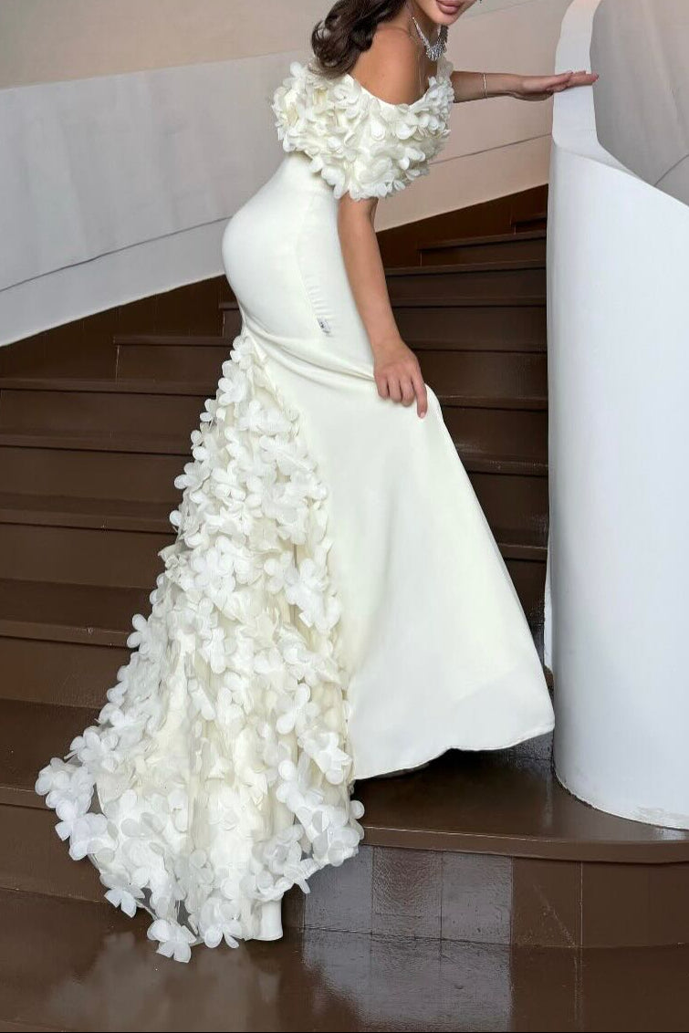 Off-the-Shoulder 3D Floral Mermaid Evening Gown