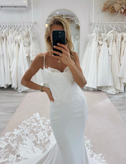 Cowl Neck Mermaid Wedding Dress with Lace Train