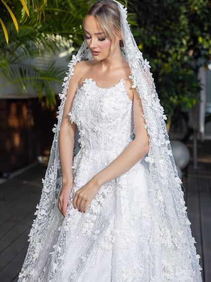 Strapless 3D Floral Corset A-Line Wedding Dress