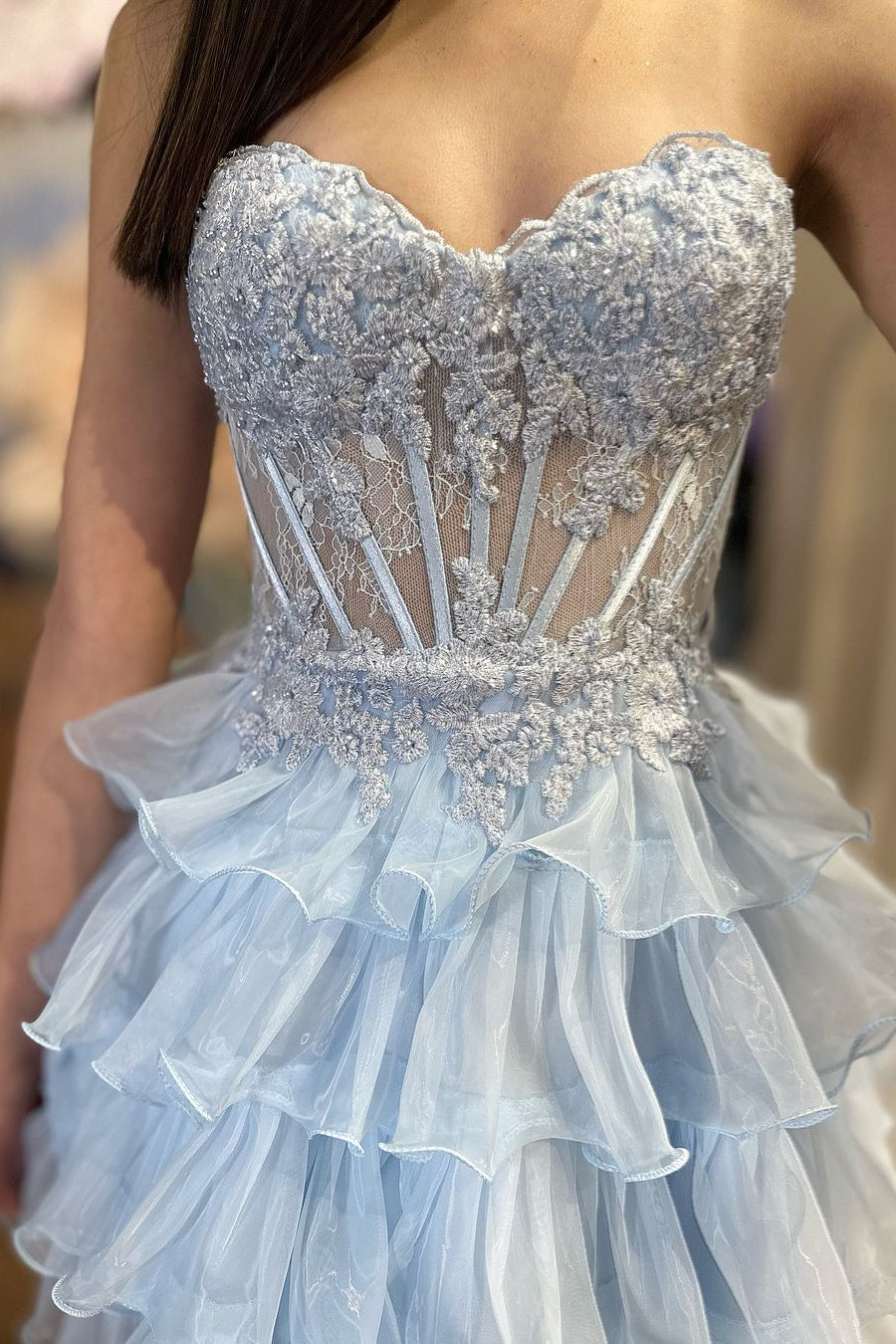 Strapless Sweetheart Corset Tiered Ruffle Mini Dress