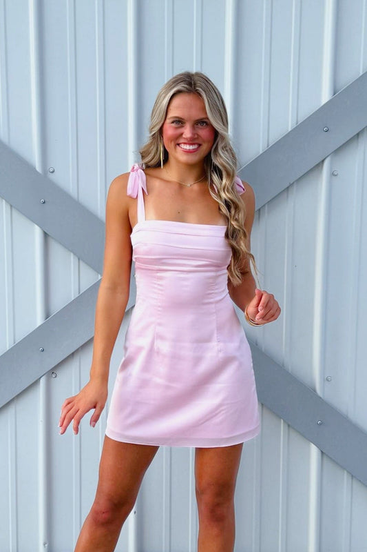 Satin Tie-Strap Open Back Mini Dress