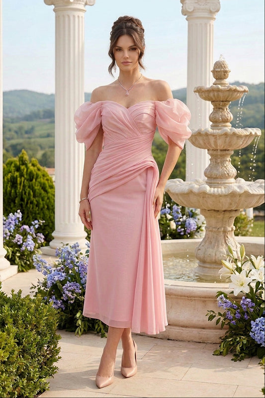 Off-the-Shoulder Draped Corset Midi Dress