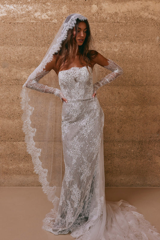 Strapless Lace Sheath Wedding Dress
