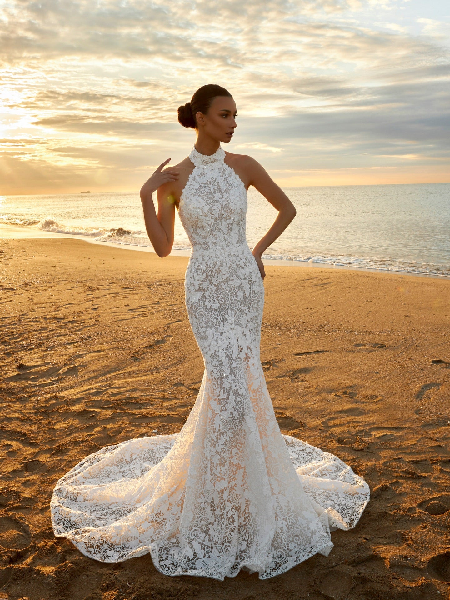 High Neck Lace Mermaid Wedding Dress