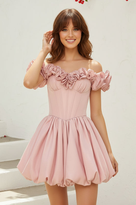 Off-the-Shoulder Corset Bubble Skirt Mini Dress