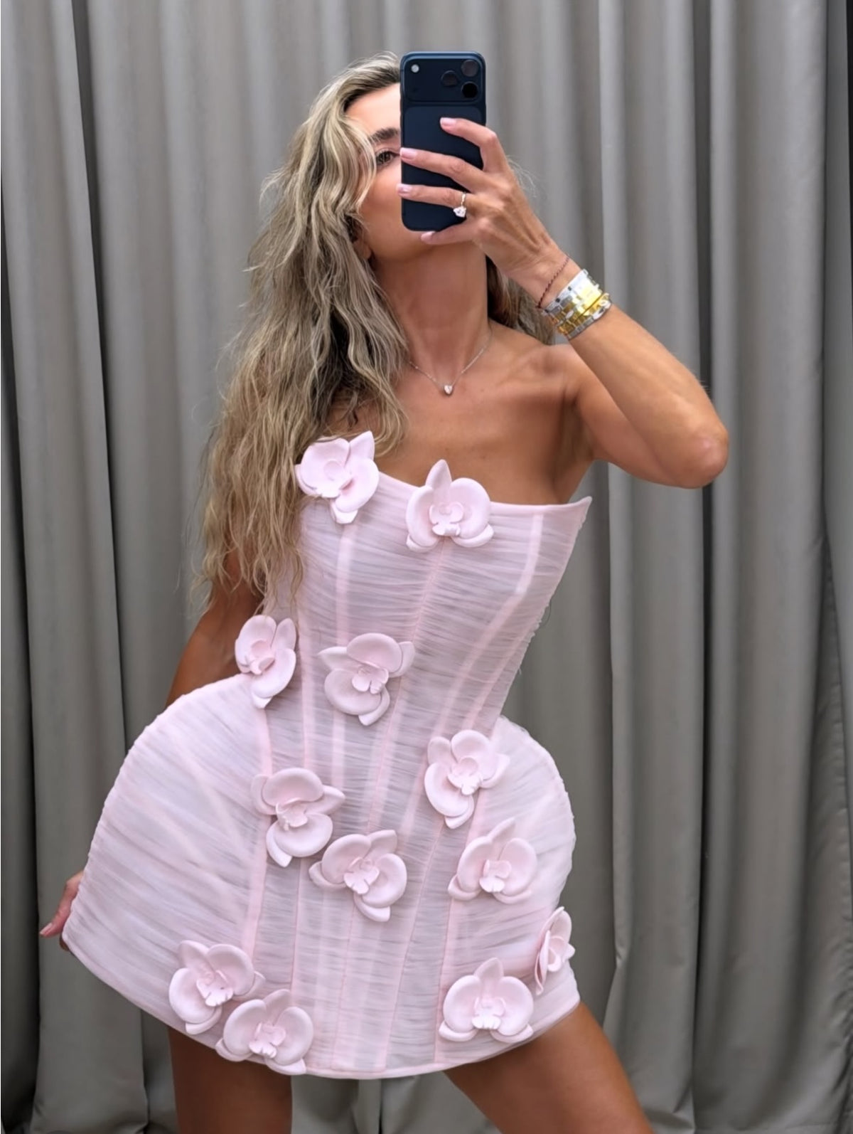 Strapless 3D Floral Corset Mini Dress