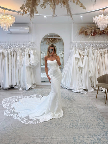 Strapless Crepe Mermaid Wedding Dress with Lace Train