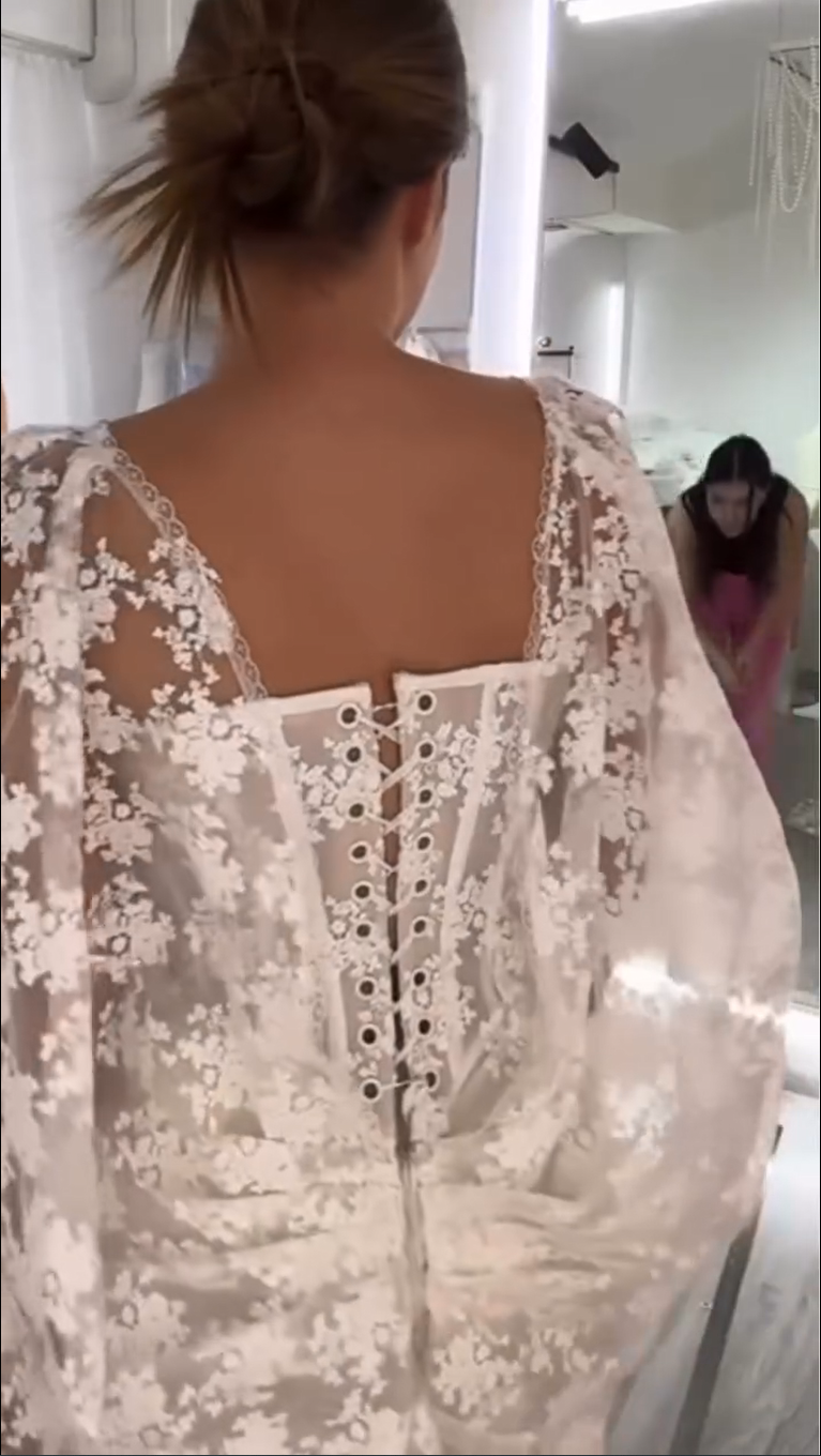 Lace Corset Wedding Dress with Draped Sleeves