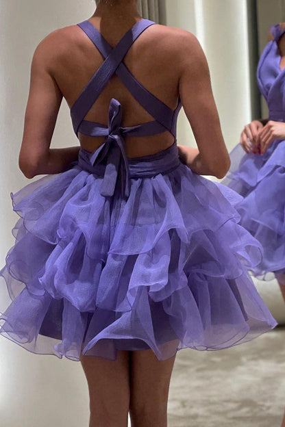 Tiered Ruffle Mini Dress with Crisscross Back