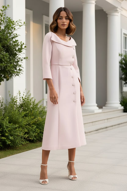 Asymmetric Neckline 3/4 Sleeve Midi Dress