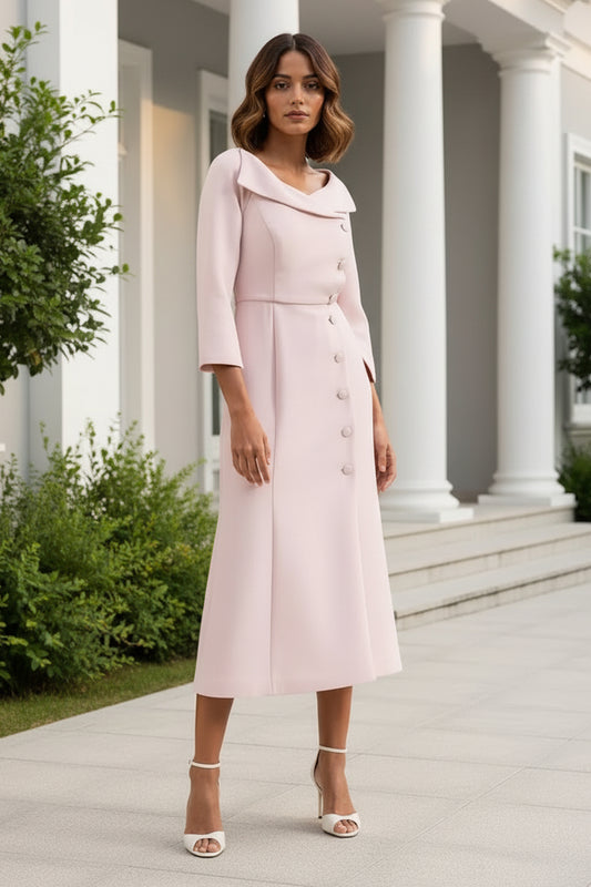 Asymmetric Neckline 3/4 Sleeve Midi Dress